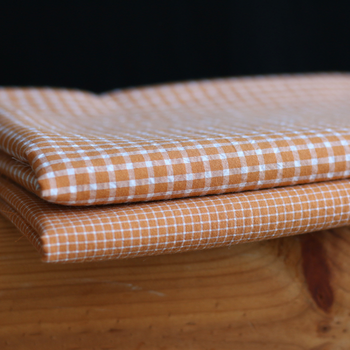 Seersucker / Coton gaufré quadrillage fin caramel