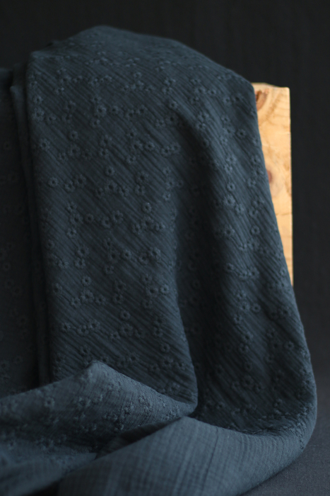 Esmée - Double gaze de coton brodée coloris noir