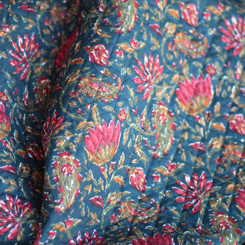 Tissu indien matelassé double face coton hand block largeur 100cm Batikou - 7