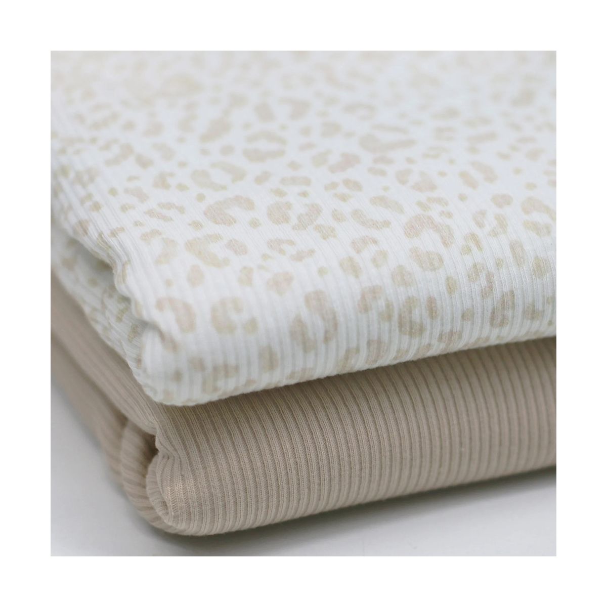 Jersey coton côtes fines à motif Graou beige lait