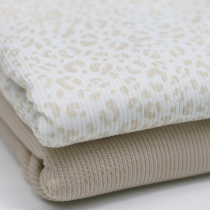 Jersey coton côtes fines à motif Graou beige lait