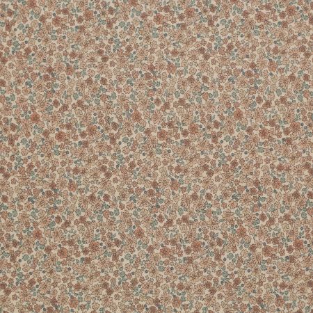 Jersey coton côtes fines à motif fleuri beige ocre