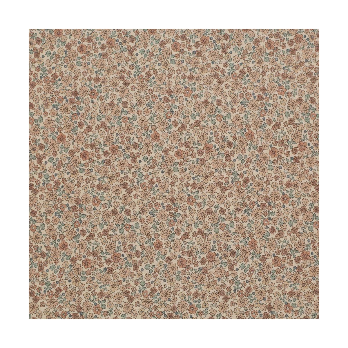 Jersey coton côtes fines à motif fleuri beige ocre