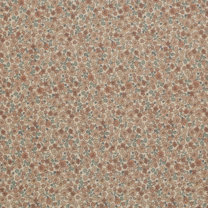Jersey coton côtes fines à motif fleuri beige ocre
