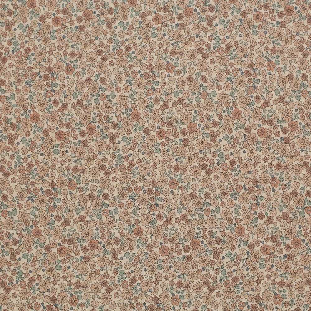 Jersey coton côtes fines à motif fleuri beige ocre