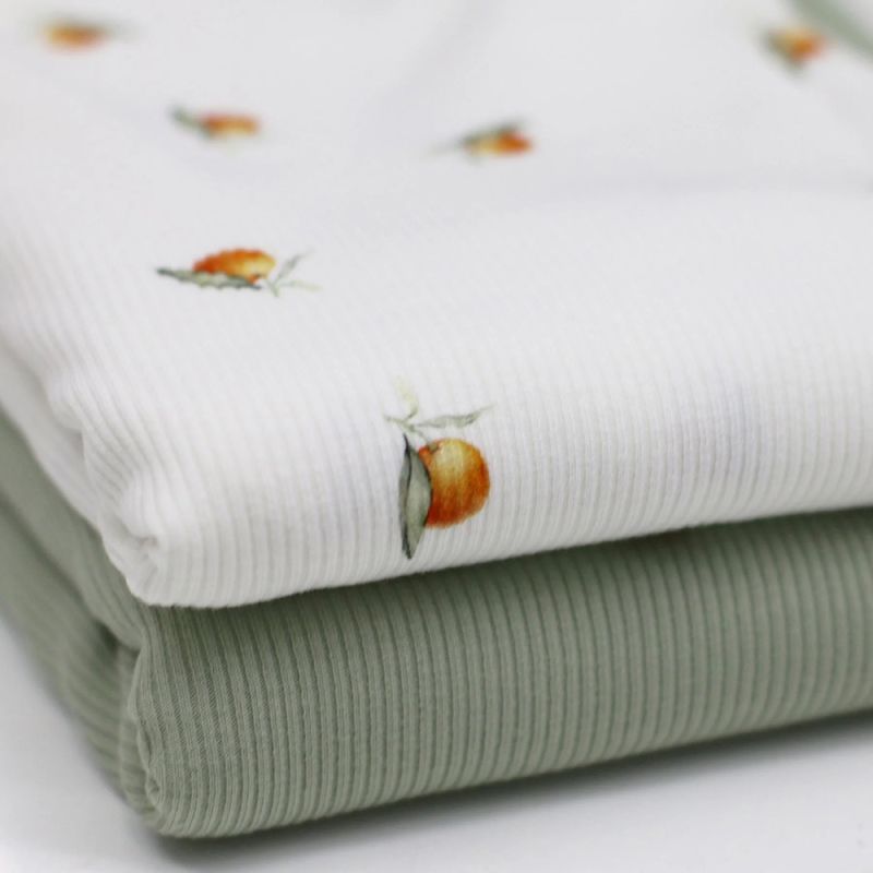 Jersey coton côtes fines à motif petites oranges