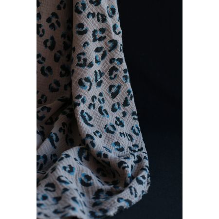 Double gaze de coton Fauve Graou fond taupe Double gaze de coton Fauve Graou fond taupe
