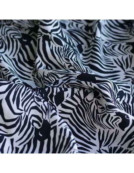 Zebra - Viscose imprimé fleuri graphique zèbres noir et blanc