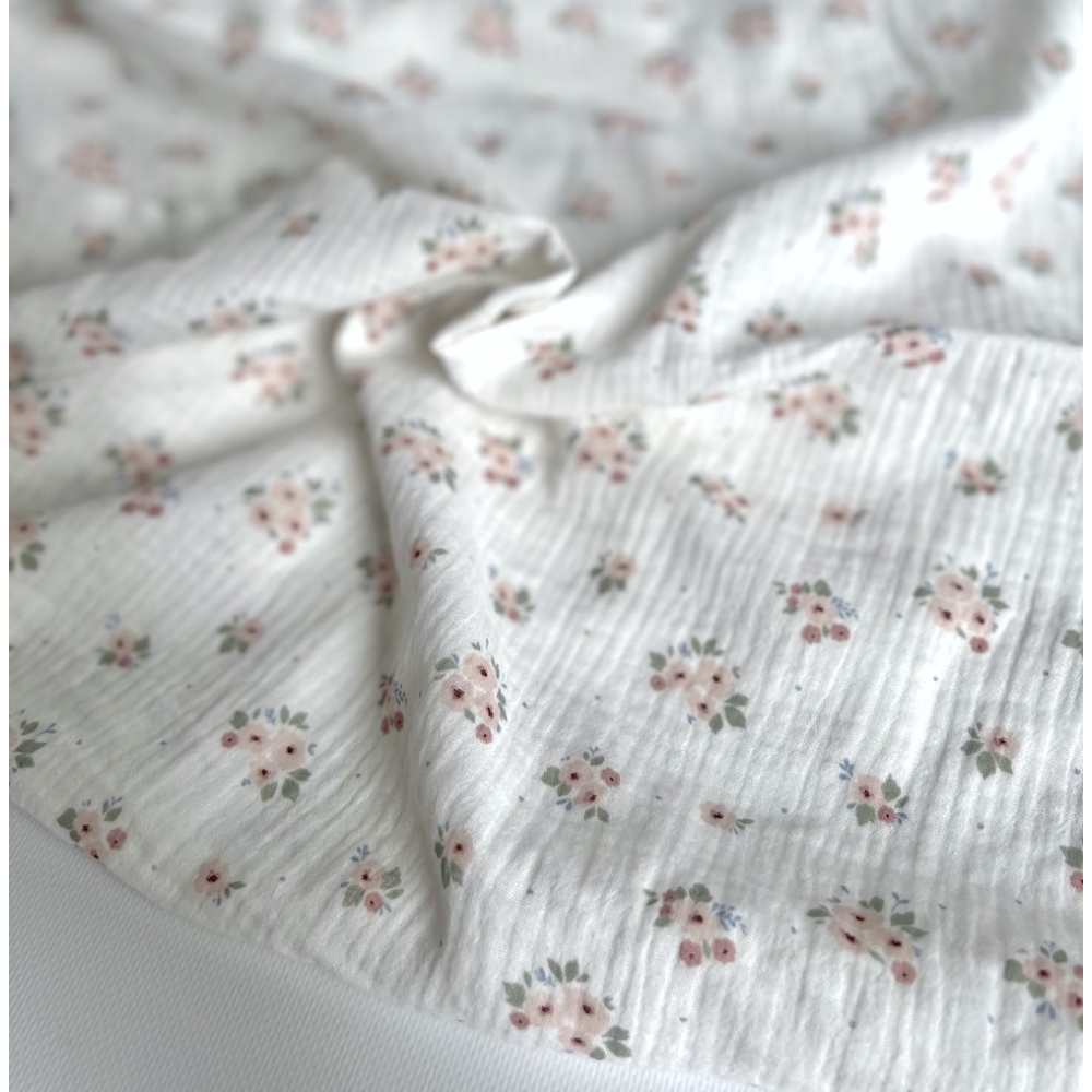 Tissu Double Gaze Coton Motif Rozen Vintage Organique Bio