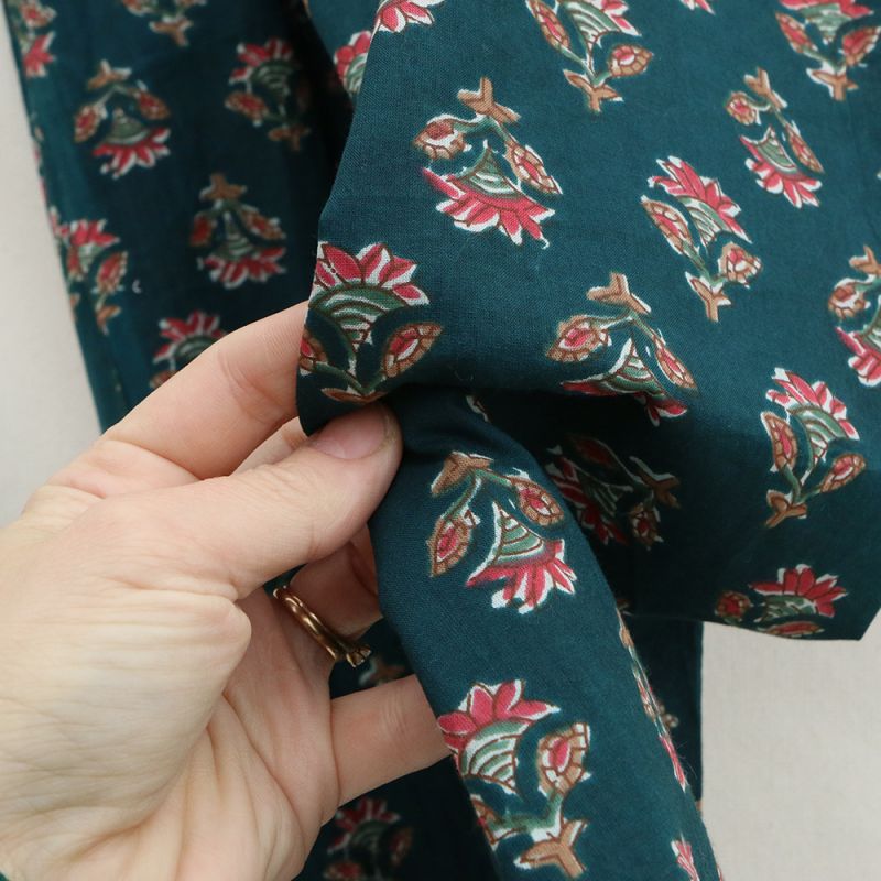 Tissu indien coton hand block traditionnel bleu canard