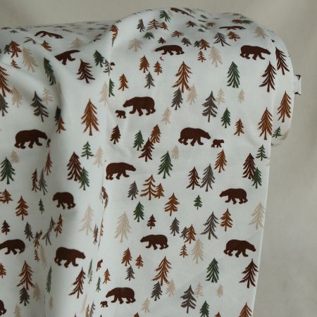Jersey coton à motif forêt ours brun