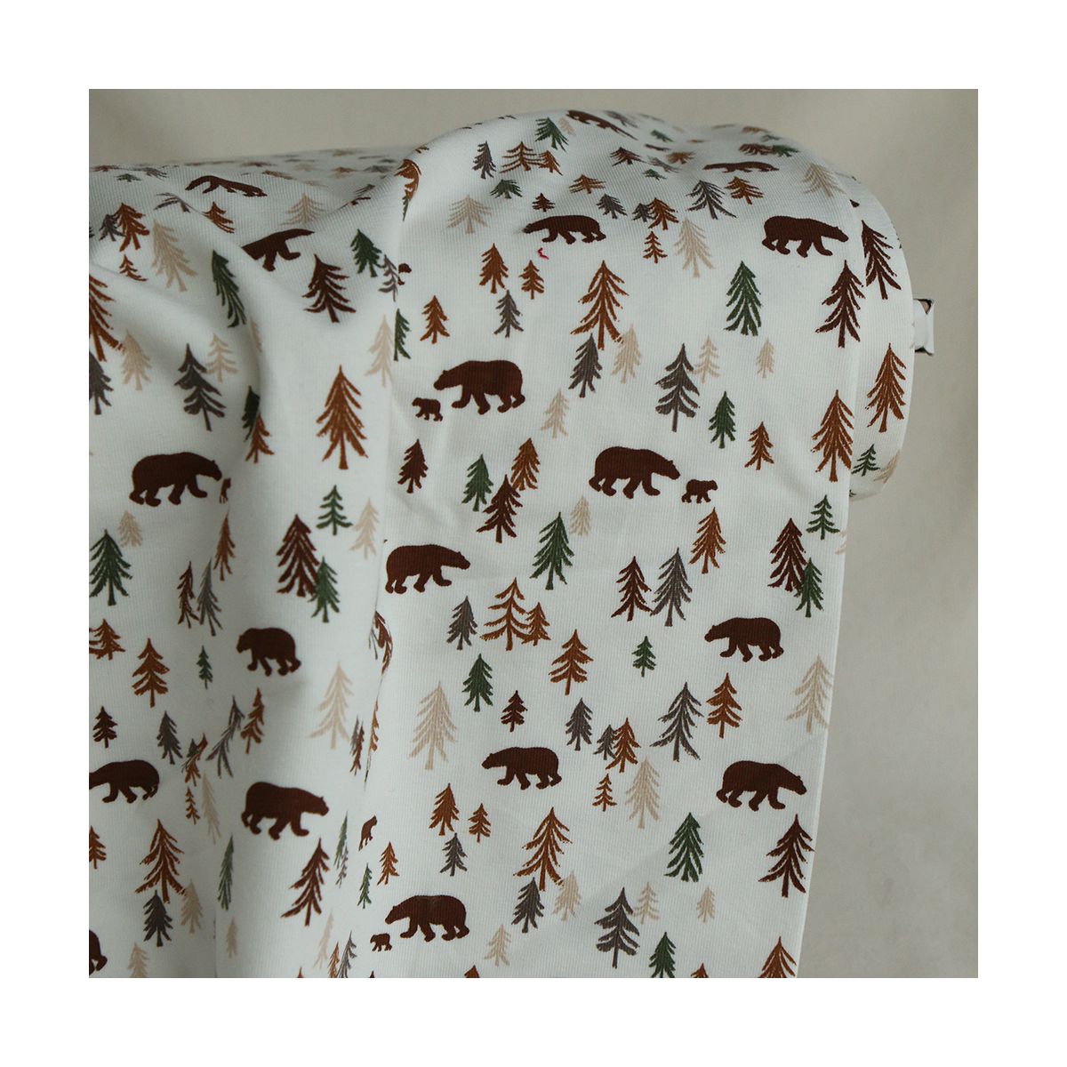 Jersey coton à motif forêt ours brun
