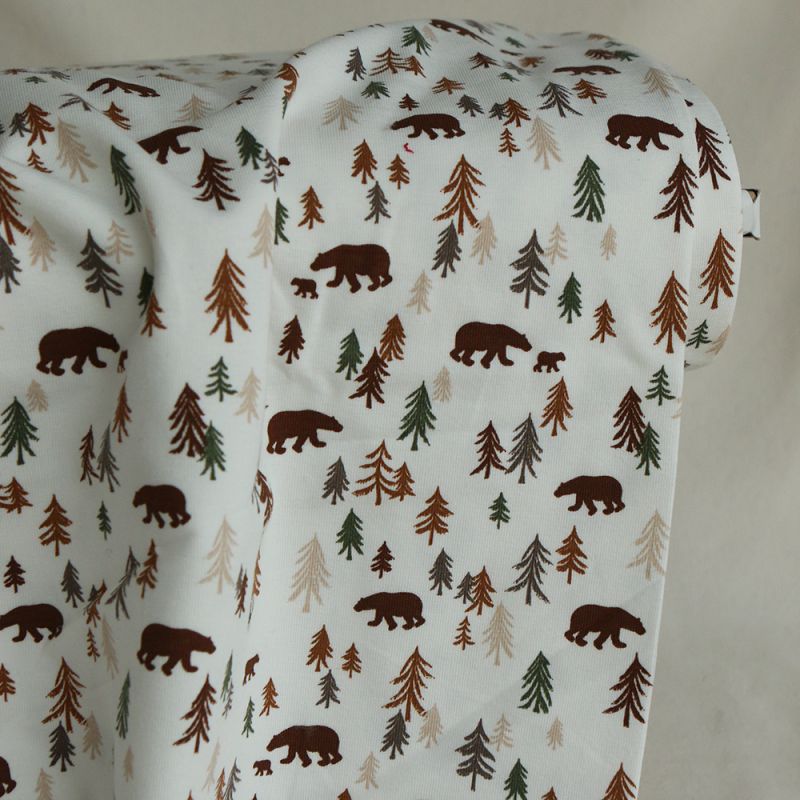 Jersey coton à motif forêt ours brun
