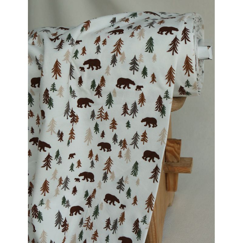 Jersey coton à motif forêt ours brun
