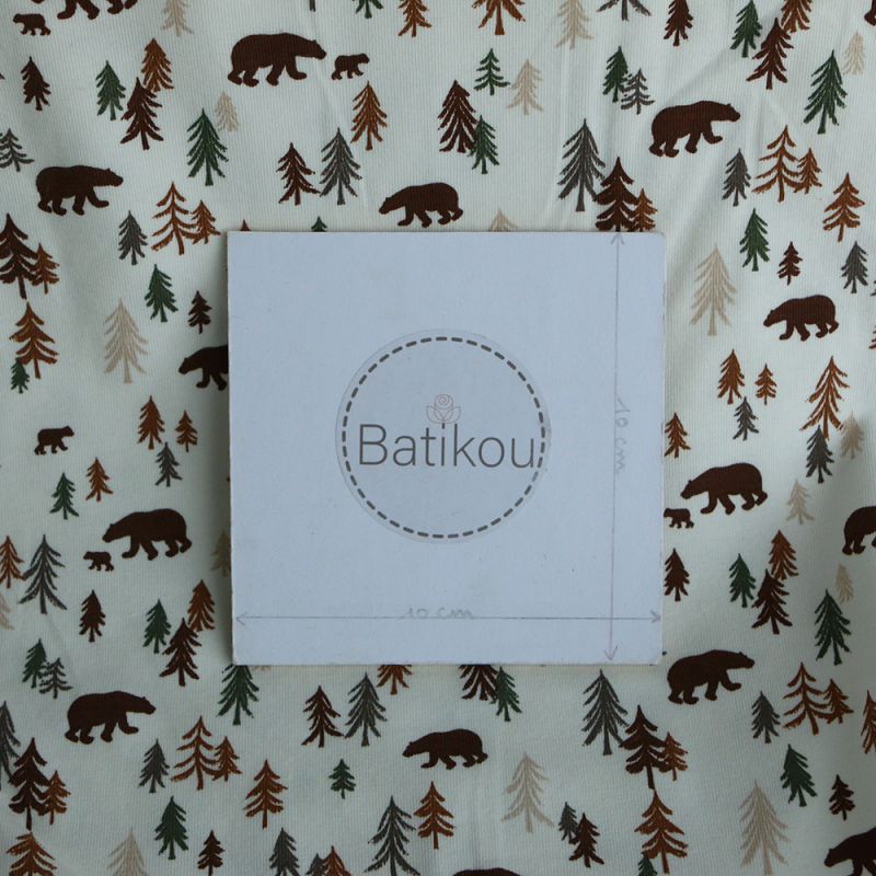 Jersey coton à motif forêt ours brun