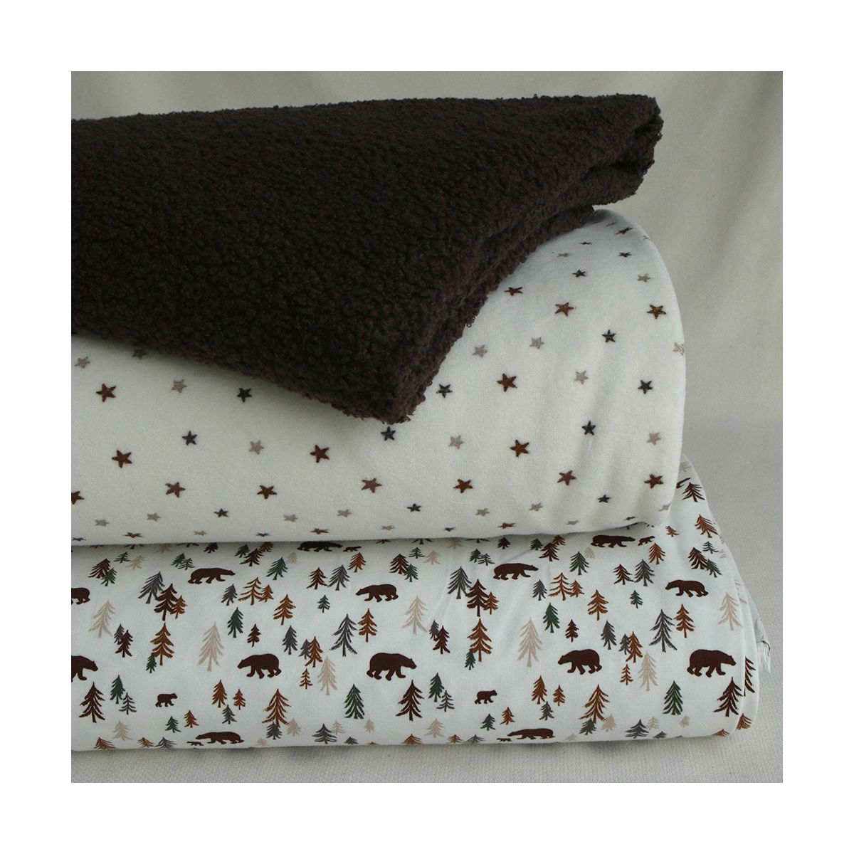 Jersey coton à motif forêt ours brun