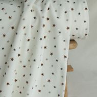 Stars - Velours de coton Nicky fond blanc lait motif étoiles marron