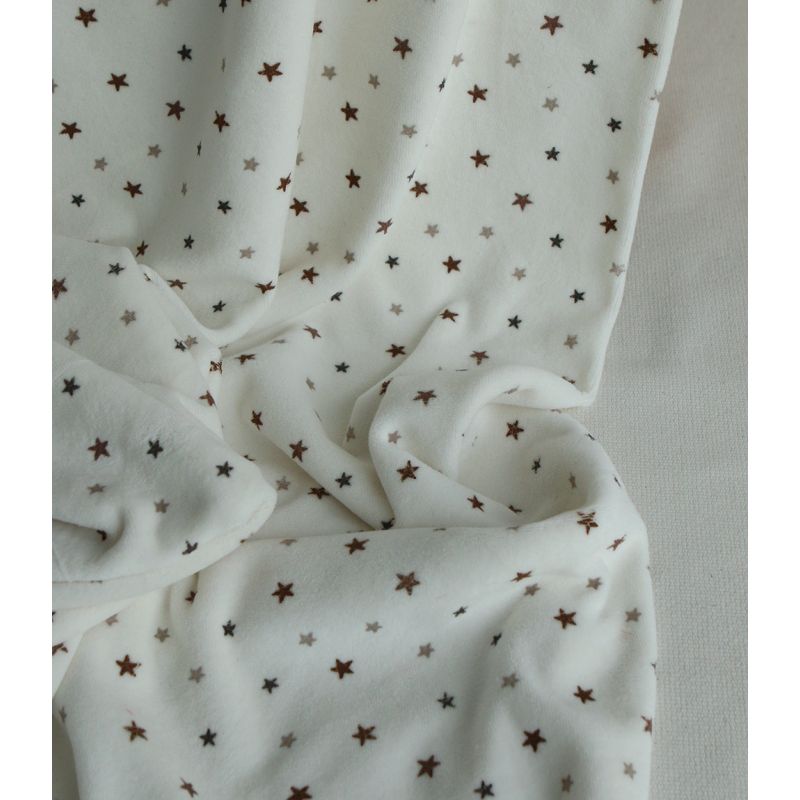 Stars - Velours de coton Nicky fond blanc lait motif étoiles marron