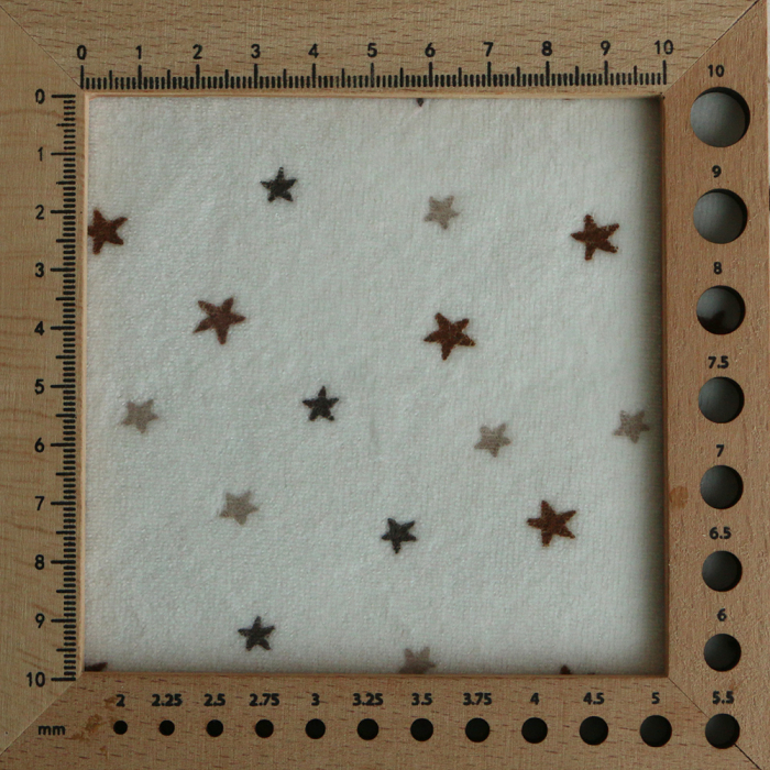 Stars - Velours de coton Nicky fond blanc lait motif étoiles marron