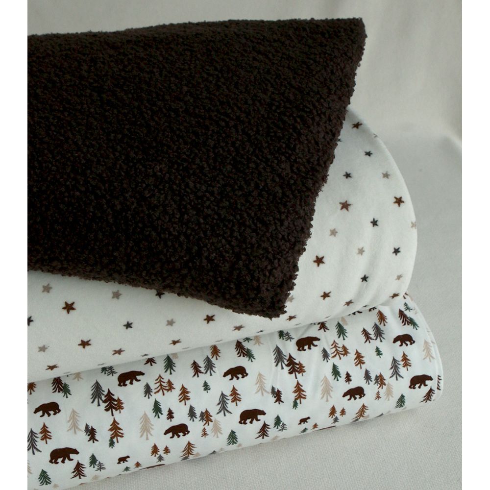 Stars - Velours de coton Nicky fond blanc lait motif étoiles marron