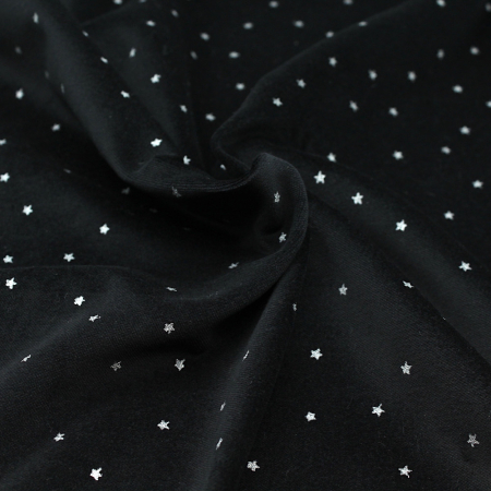 Velours ras coton organique coloris Noir intense étoiles argentées