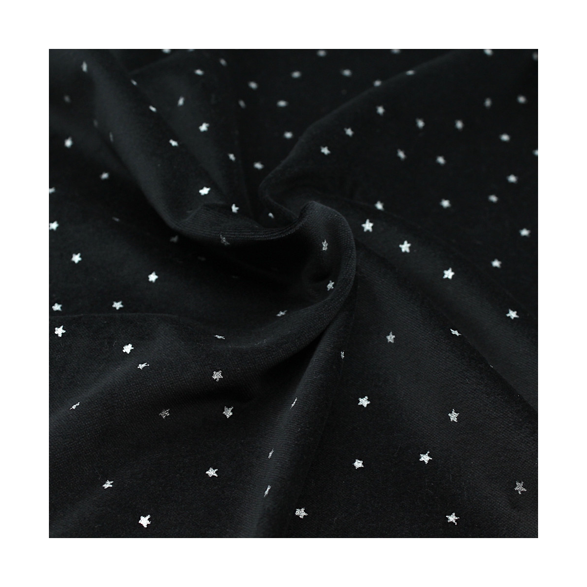 Velours ras coton organique coloris Noir intense étoiles argentées