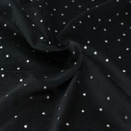 Velours ras coton organique coloris Noir intense étoiles argentées