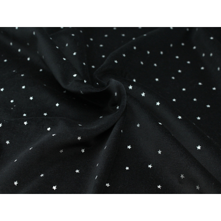 Velours ras coton organique coloris Noir intense étoiles argentées