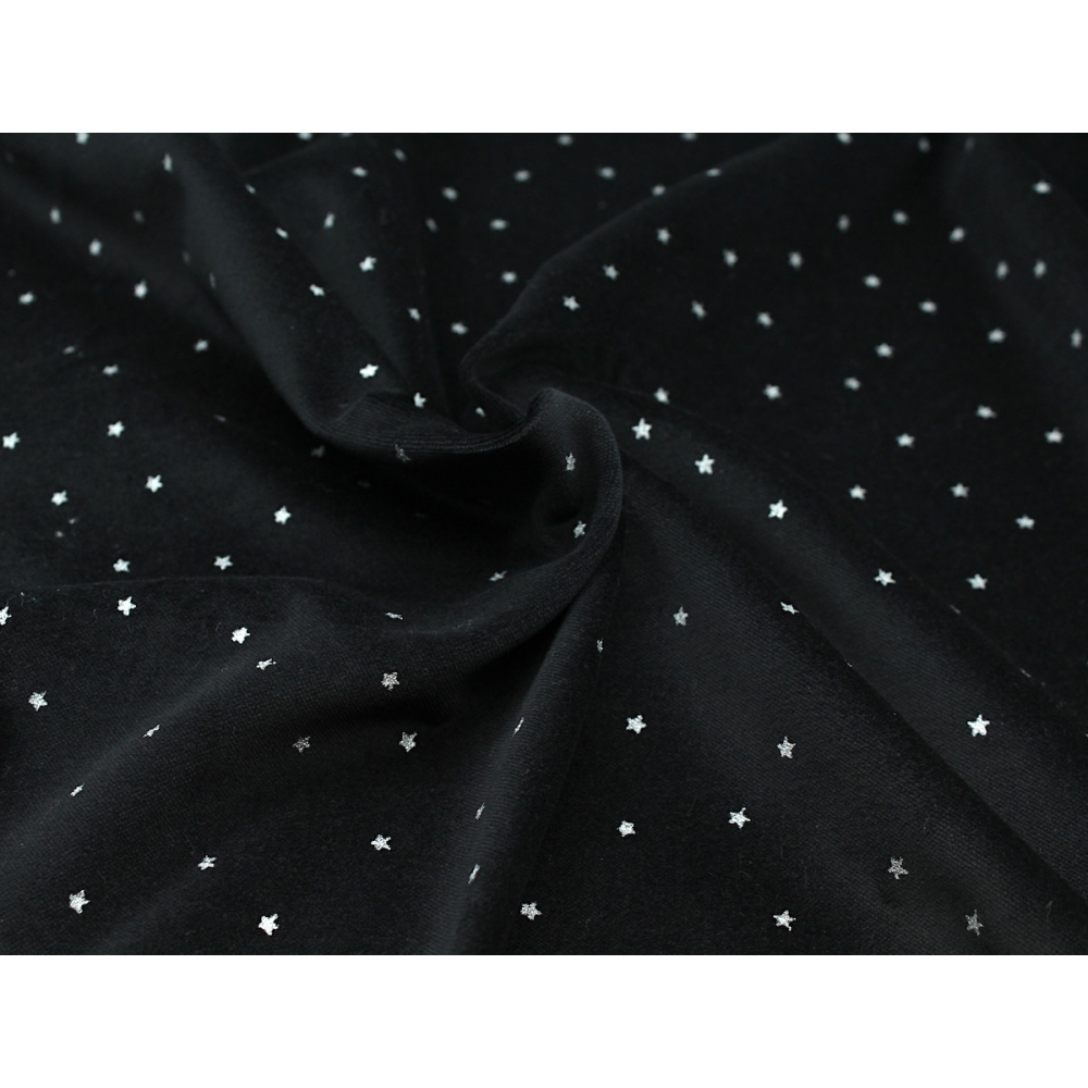 Velours ras coton organique coloris Noir intense étoiles argentées