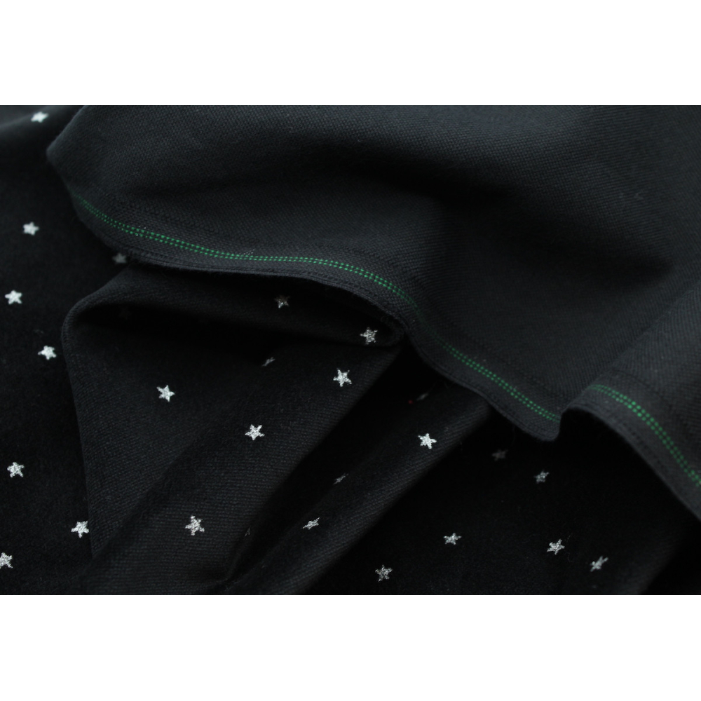 Velours ras coton organique coloris Noir intense étoiles argentées