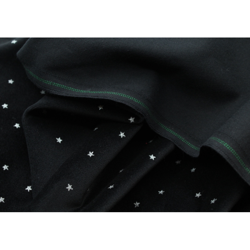 Velours ras coton organique coloris Noir intense étoiles argentées
