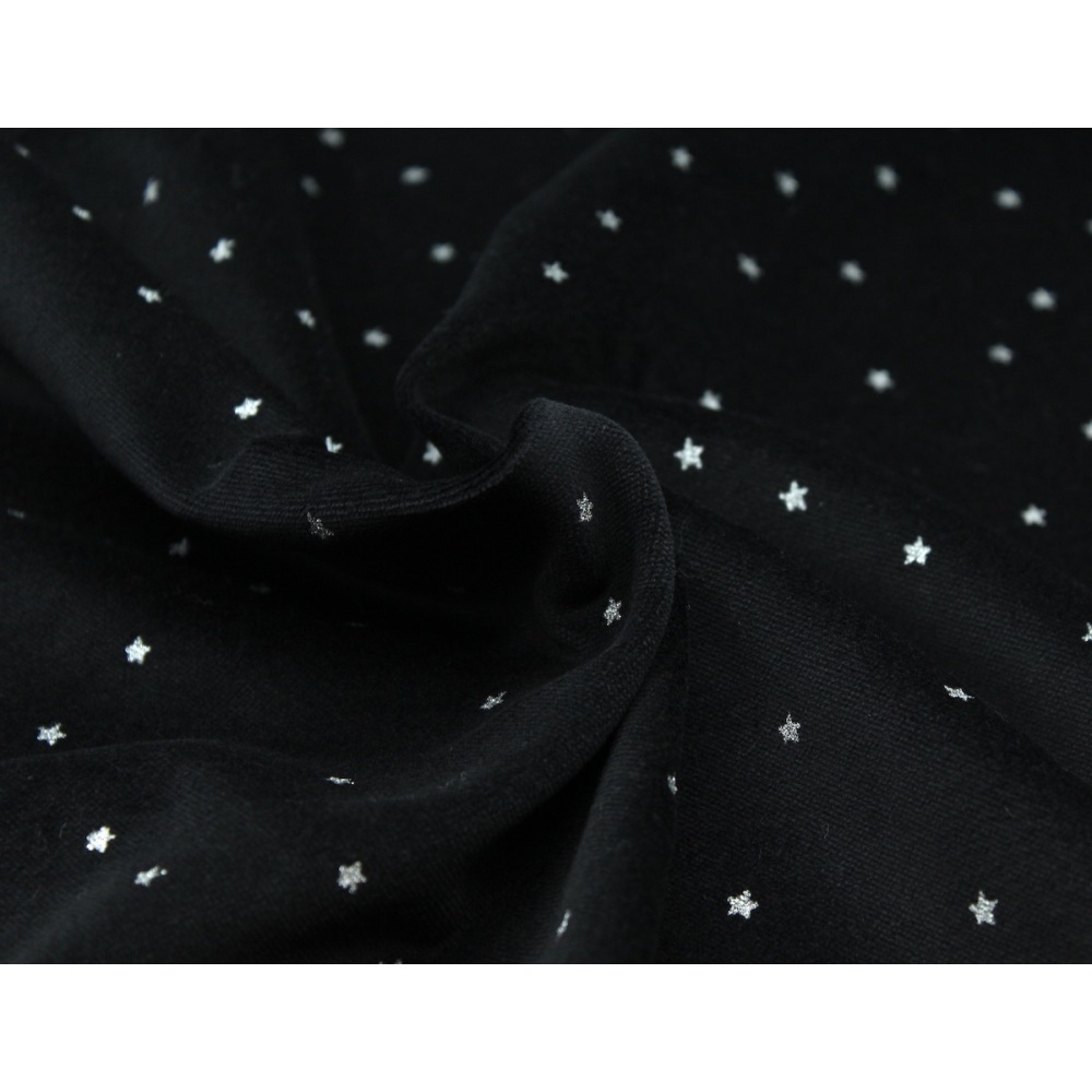 Velours ras coton organique coloris Noir intense étoiles argentées