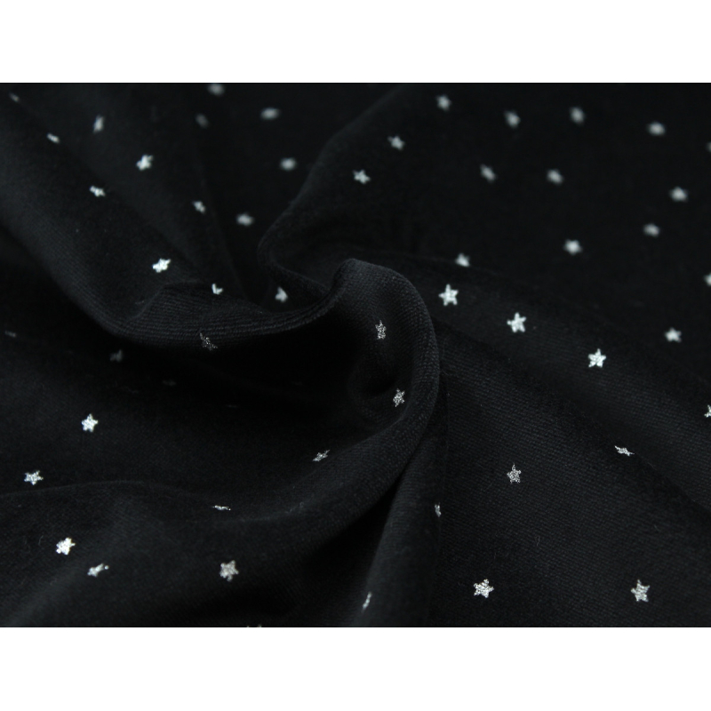 Velours ras coton organique coloris Noir intense étoiles argentées