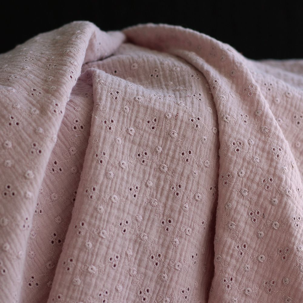 Adèle - Double gaze de coton brodée coloris rose pétale