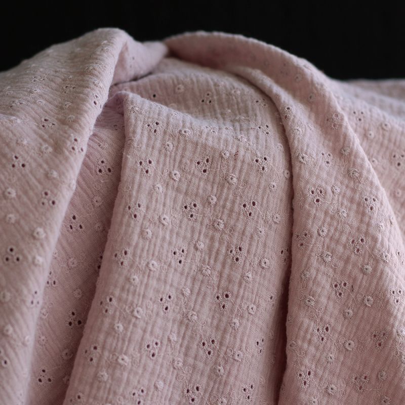 Adèle - Double gaze de coton brodée coloris rose pétale