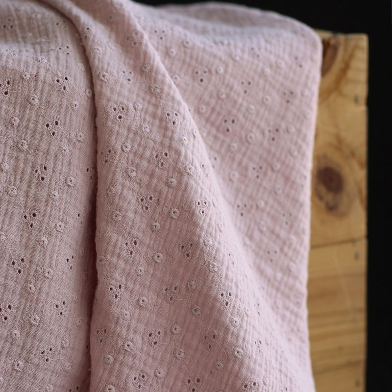 Adèle - Double gaze de coton brodée coloris rose pétale