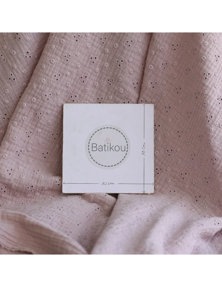 Adèle - Double gaze de coton brodée coloris rose pétale