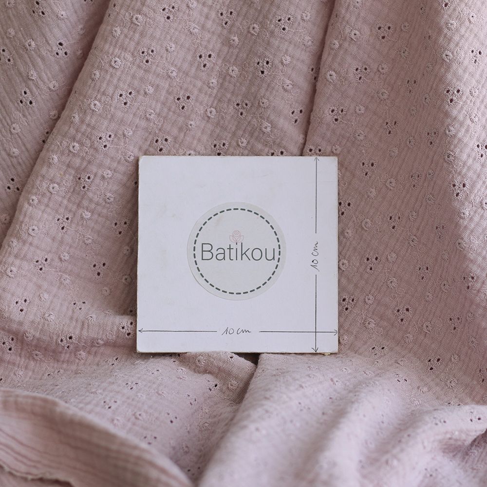 Adèle - Double gaze de coton brodée coloris rose pétale