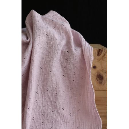 Adèle - Double gaze de coton brodée coloris rose pétale Adèle - Double gaze de coton brodée coloris rose pétale
