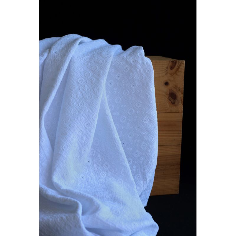 Double gaze de coton Suzy brodée coloris blanc