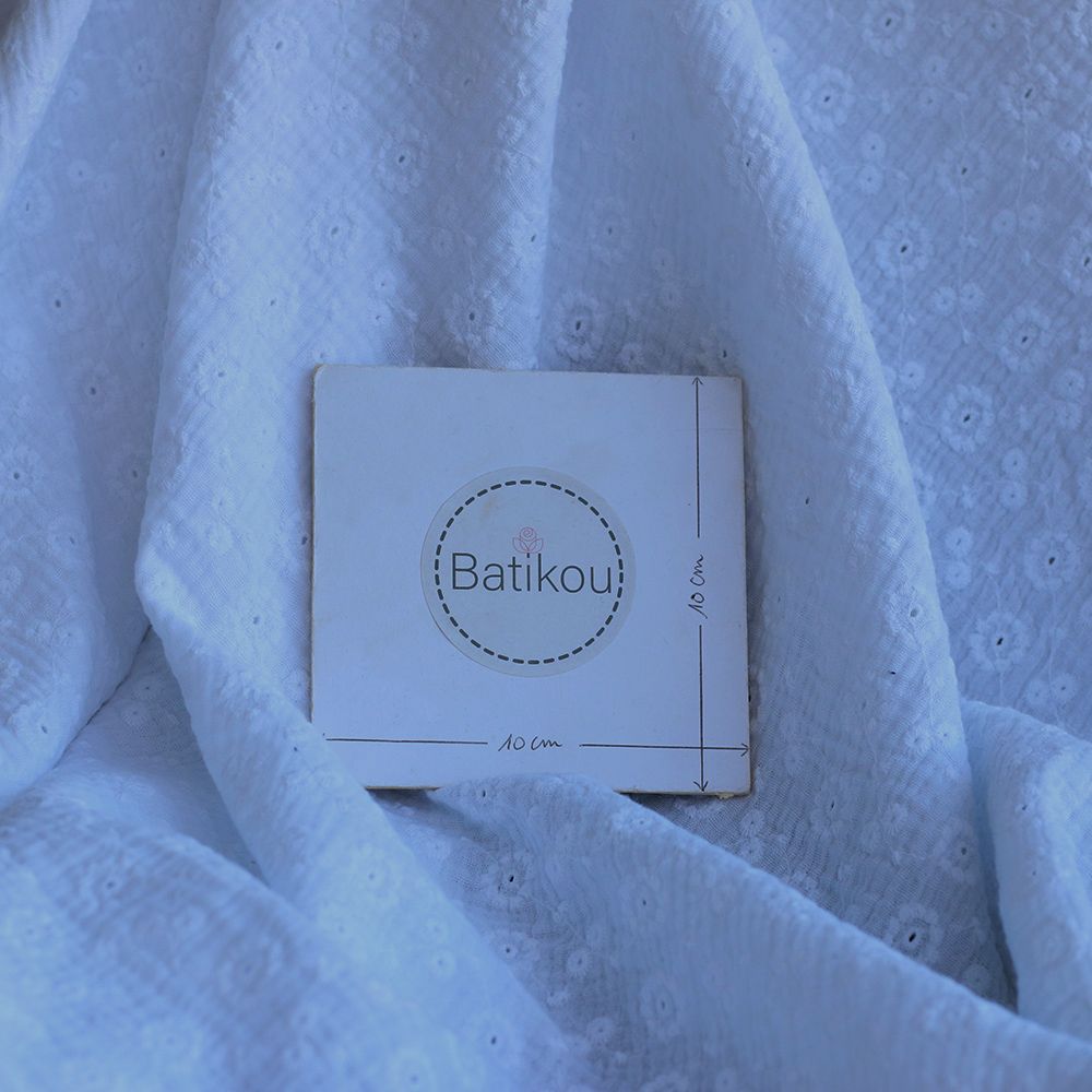 Double gaze de coton Suzy brodée coloris blanc