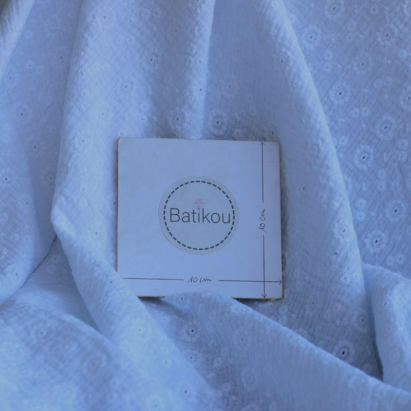 Double gaze de coton Suzy brodée coloris blanc