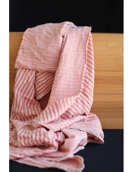 Double gaze de coton réversible rayures corail
