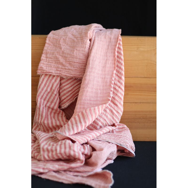 Double gaze de coton réversible rayures corail