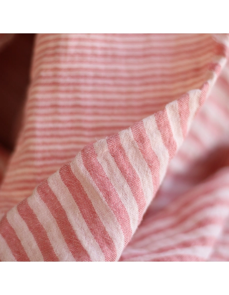 Double gaze de coton réversible rayures corail