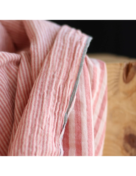 Double gaze de coton réversible rayures corail