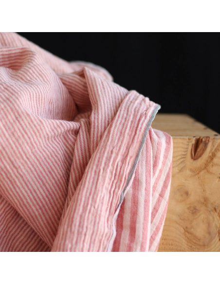 Double gaze de coton réversible rayures corail