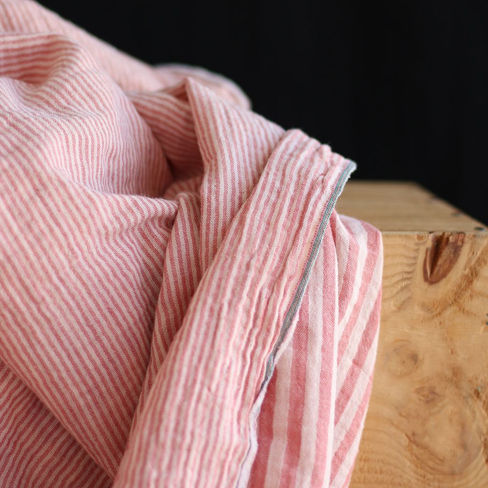 Double gaze de coton réversible rayures corail