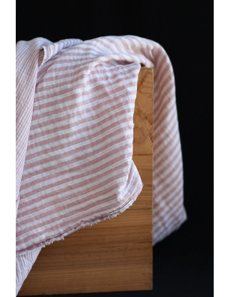 Double gaze de coton réversible rayures vieux rose