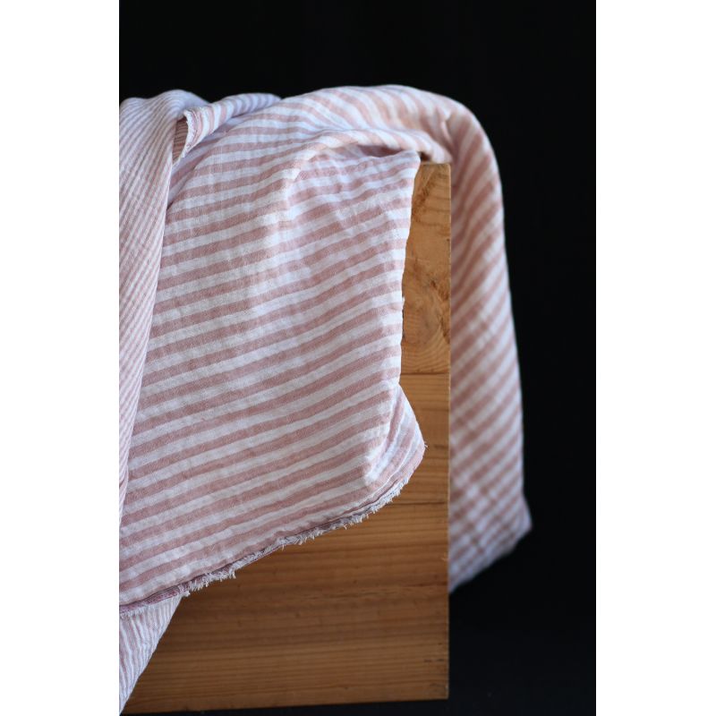 Double gaze de coton réversible rayures vieux rose